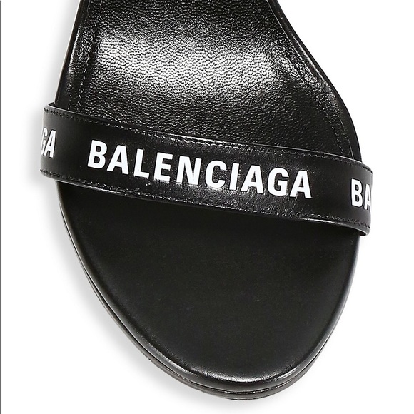 BALENCIAGA LOGO PRINT LEATHER BLOCK HEEL SANDAL - Picture 3 of 7